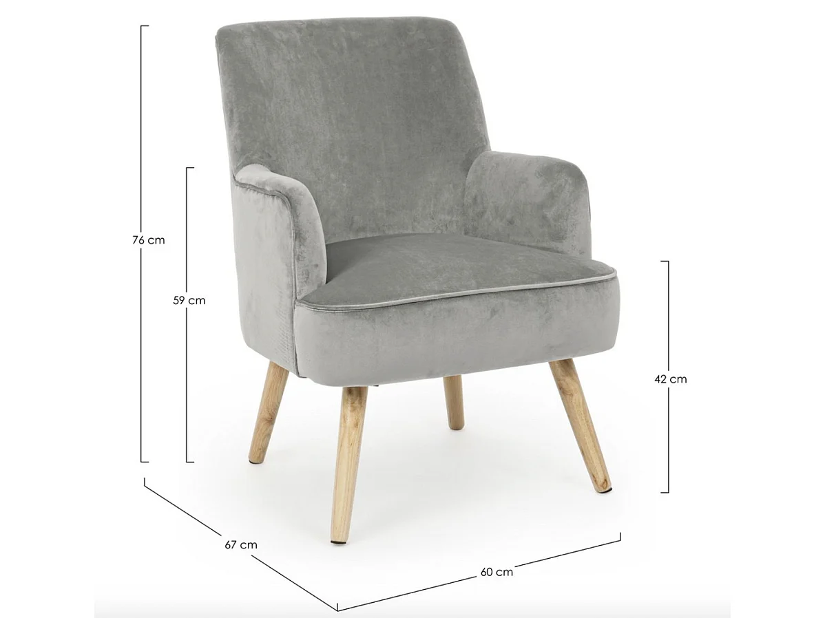 Fauteuil LAVINE – Effet velours et bois-Gris