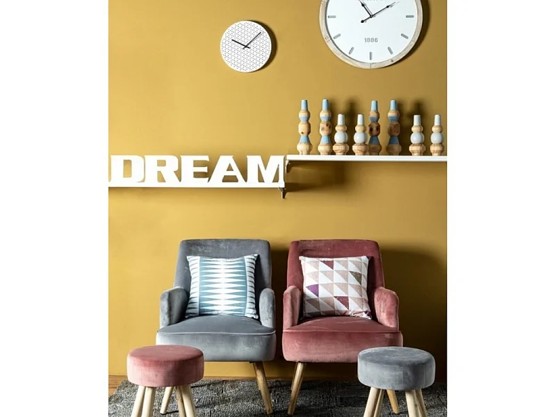 Fauteuil LAVINE – Effet velours et bois-Gris