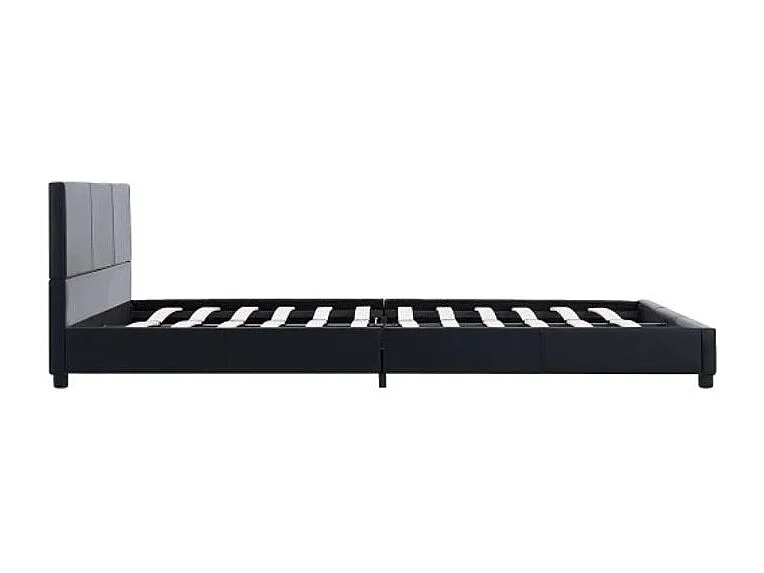 Lit adulte simili cuir noir et pieds bois massif noir Nyam 140x200