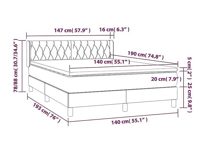 Sommier à lattes de lit avec matelas Crème 140x190 Tissu
