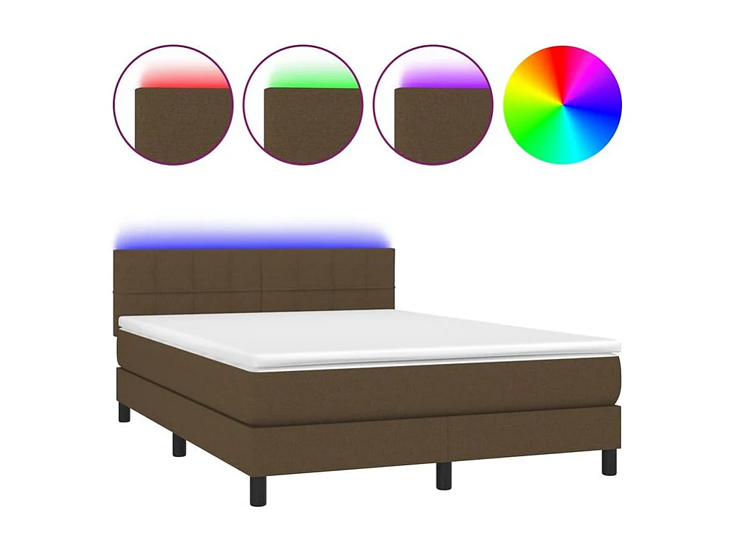 Sommier à lattes de lit matelas et LED Marron foncé 140x190