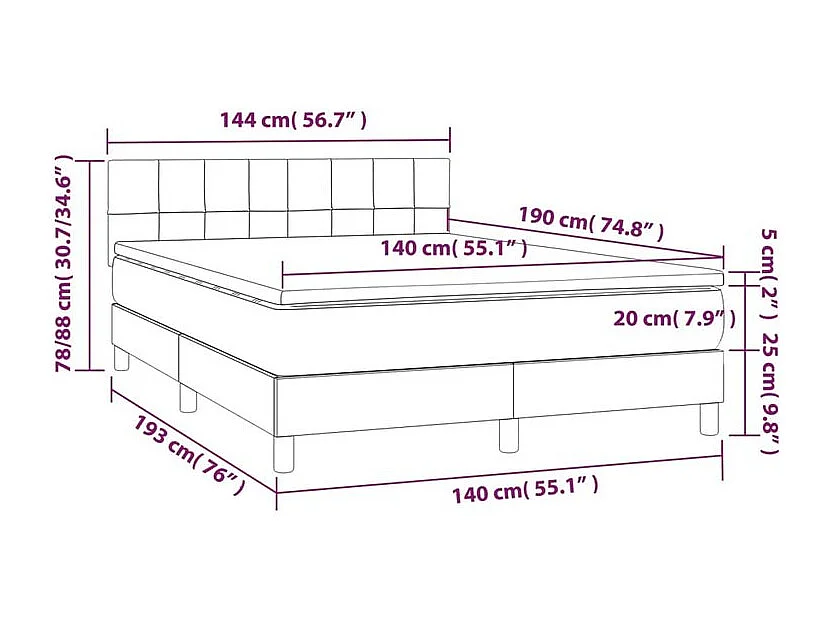 Sommier à lattes de lit matelas et LED Marron foncé 140x190