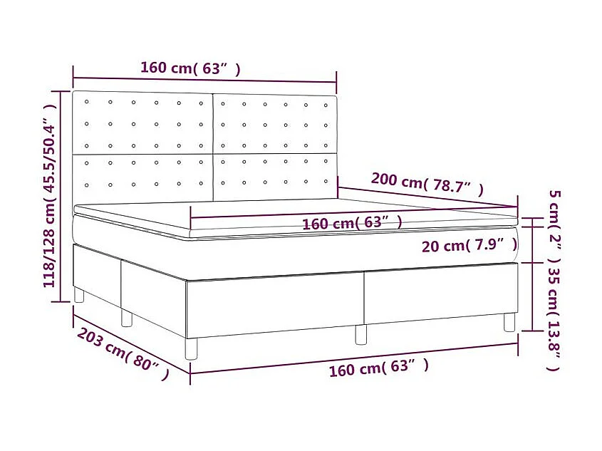 Sommier à lattes de lit matelas et LED Rose 160x200 Velours