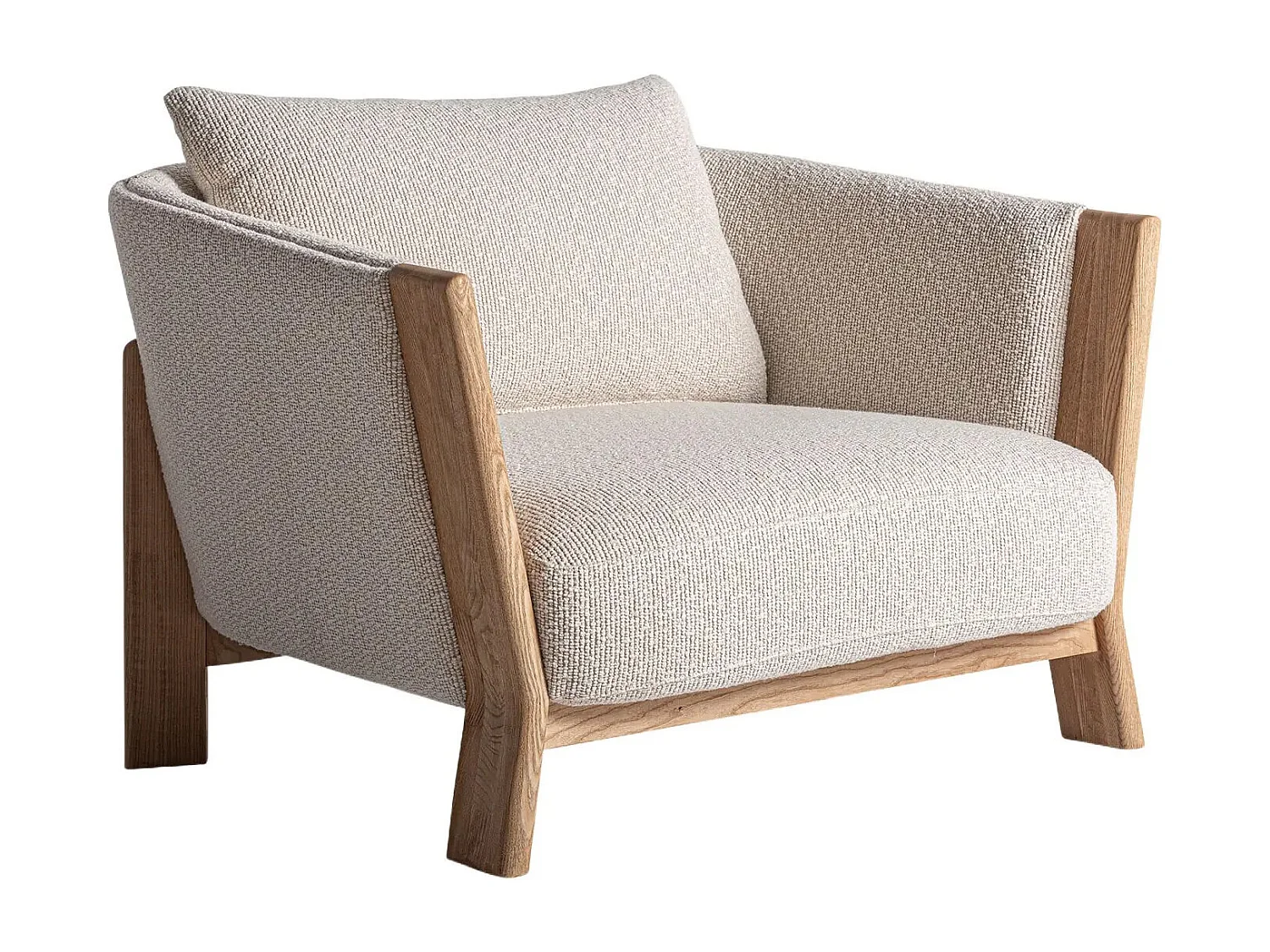 Sillón NARA – Madera maciza de roble marrón claro y tela-ribete verde crudo