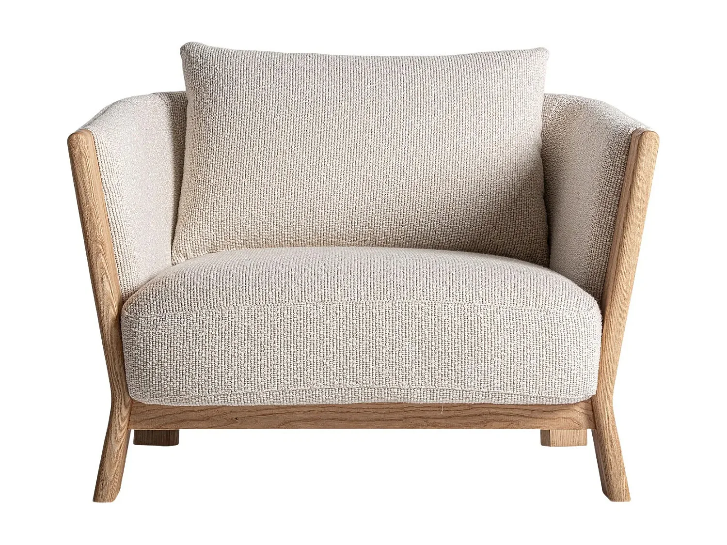 Sillón NARA – Madera maciza de roble marrón claro y tela-ribete verde crudo