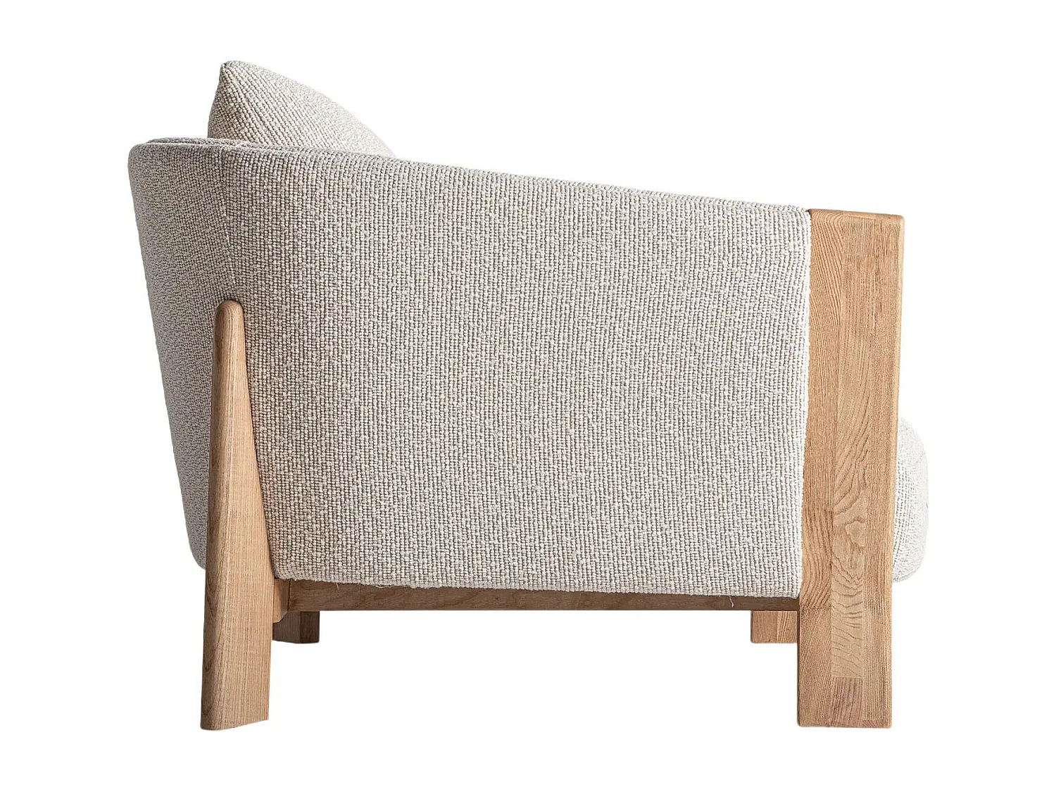 Sillón NARA – Madera maciza de roble marrón claro y tela-ribete verde crudo