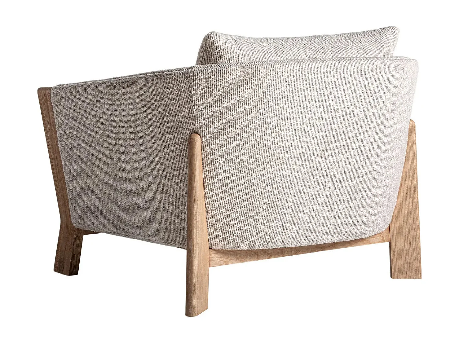 Sillón NARA – Madera maciza de roble marrón claro y tela-ribete verde crudo