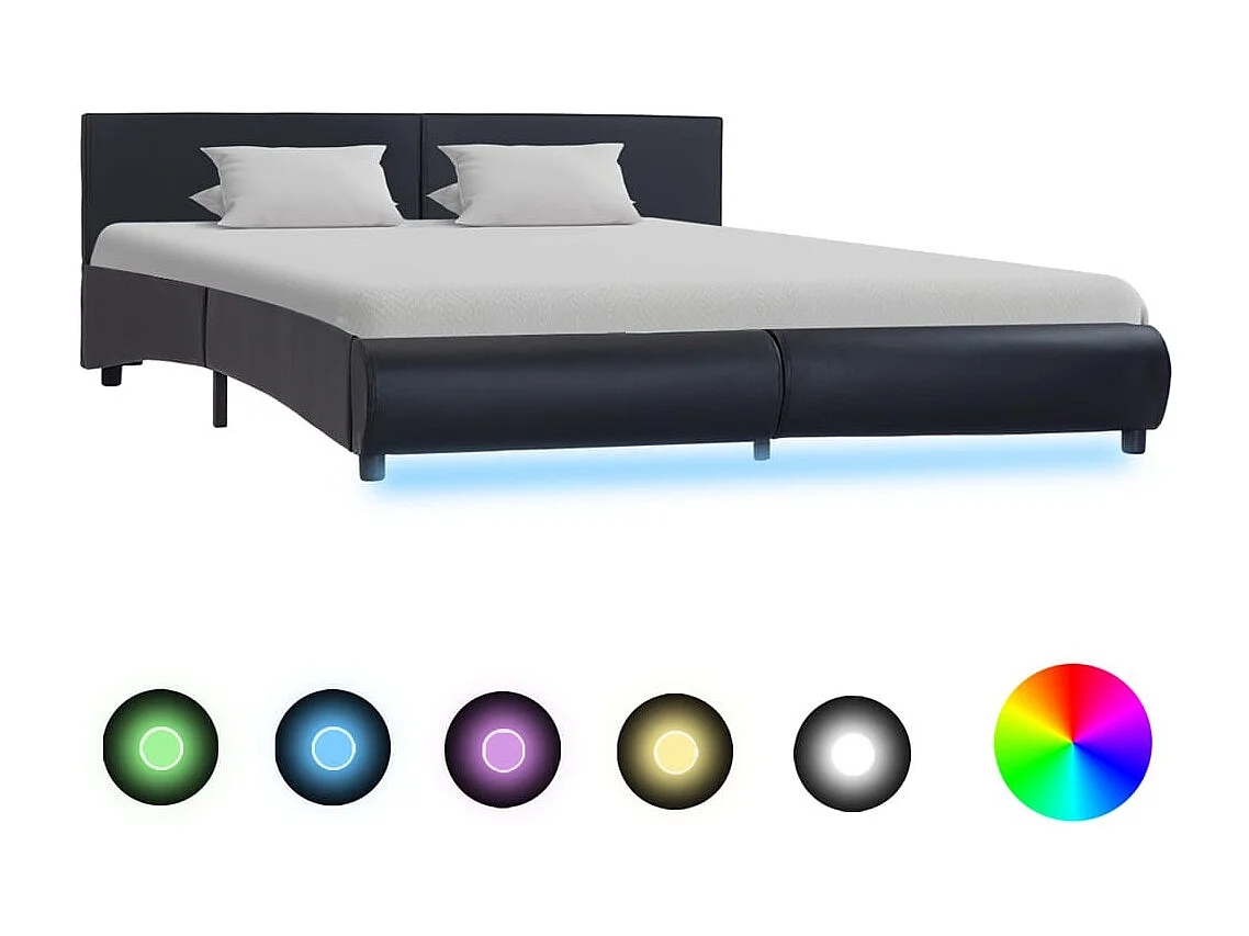 Lit avec LED Noir Similicuir 180x200