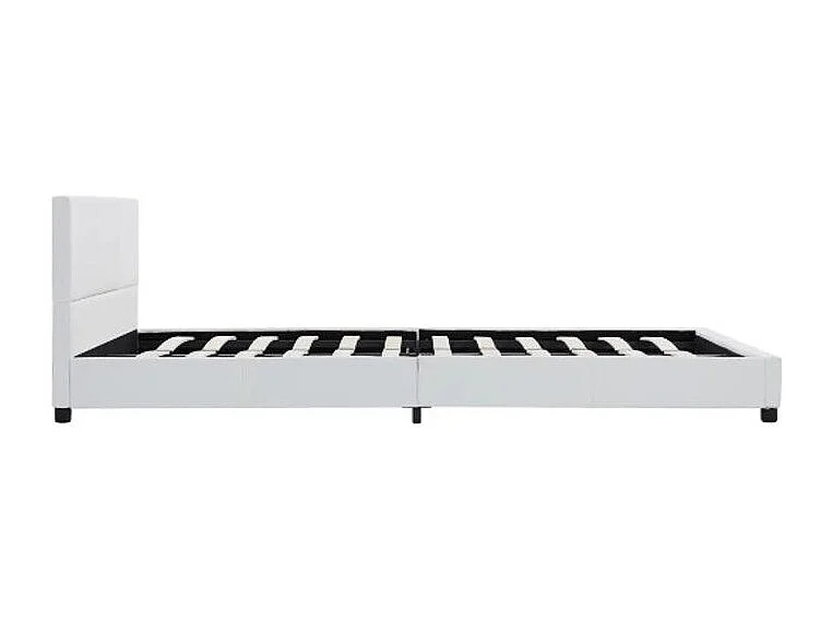 Lit adulte simili cuir blanc et pieds bois massif noir Nyam 180x200
