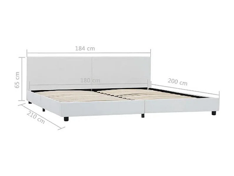 Lit adulte simili cuir blanc et pieds bois massif noir Nyam 180x200