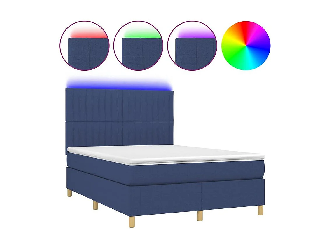 Sommier à lattes de lit et matelas et LED Bleu 140x190 Tissu