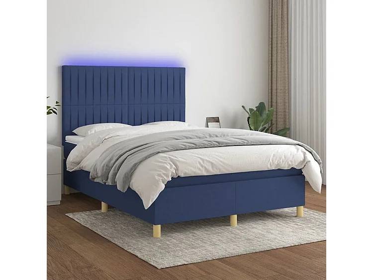Sommier à lattes de lit et matelas et LED Bleu 140x190 Tissu