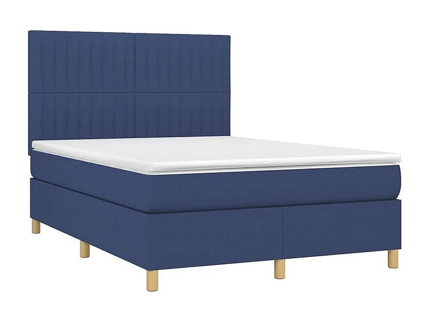 Sommier à lattes de lit et matelas et LED Bleu 140x190 Tissu