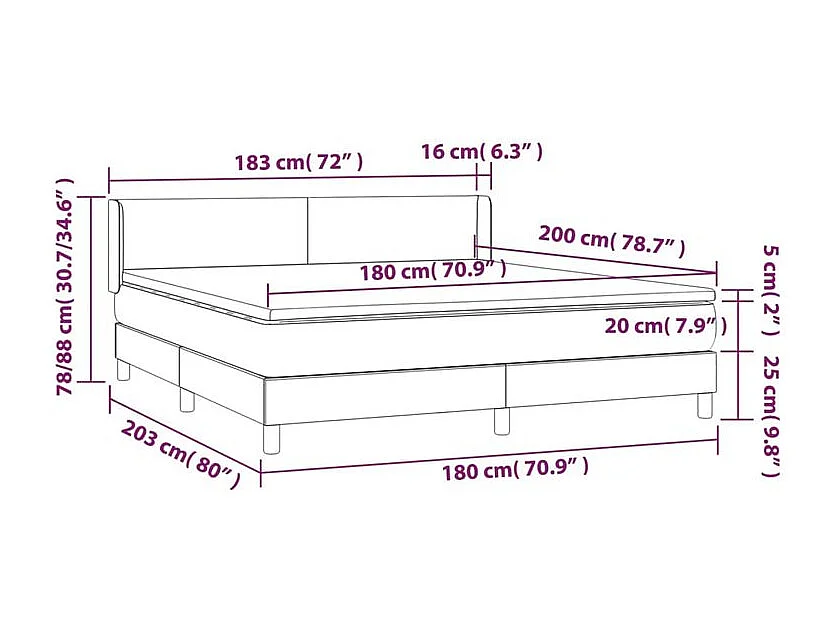 Sommier à lattes de lit avec matelas Noir 180x200 Tissu
