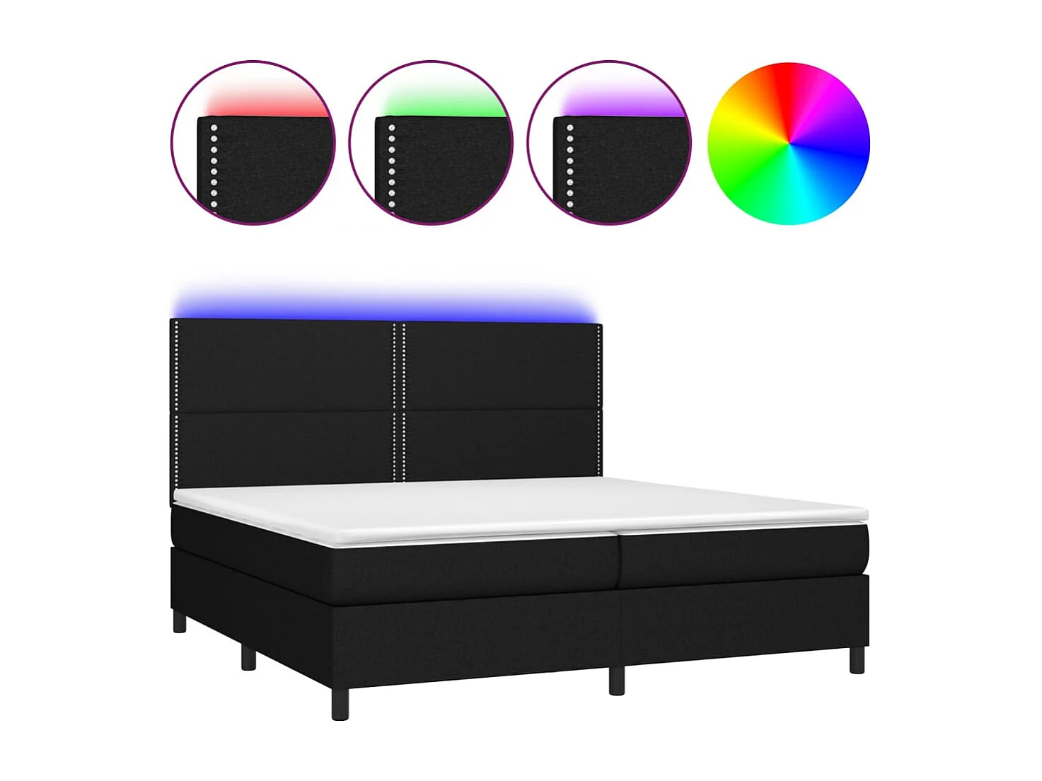 Lit à sommier tapissier et matelas et LED Noir 200x200 Tissu