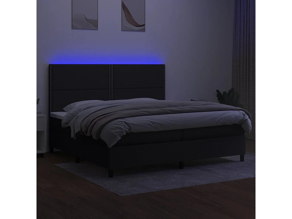 Lit à sommier tapissier et matelas et LED Noir 200x200 Tissu