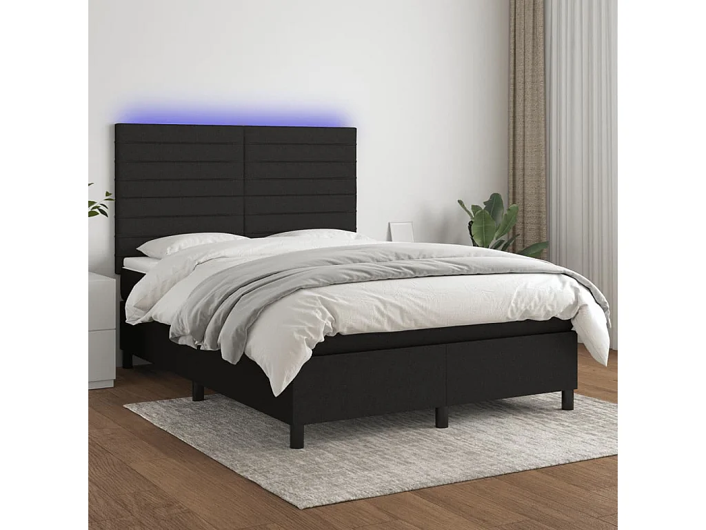 Sommier à lattes de lit et matelas et LED Noir 140x190 Tissu