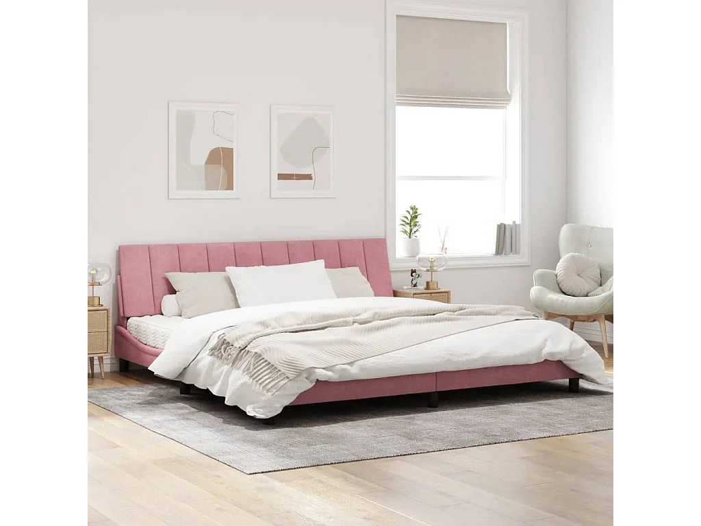 Cadre de lit avec tête de lit Rose 200x200 Velours