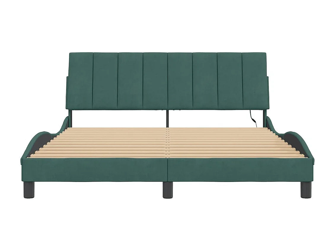 Cadre de lit avec lumières LED vert foncé 160x200 velours