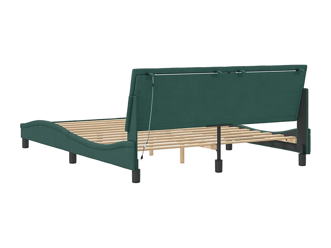 Cadre de lit avec lumières LED vert foncé 160x200 velours