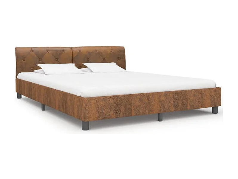 Lit adulte simili cuir marron et pieds métal noir Meyza 180x200