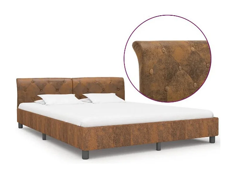 Lit adulte simili cuir marron et pieds métal noir Meyza 180x200