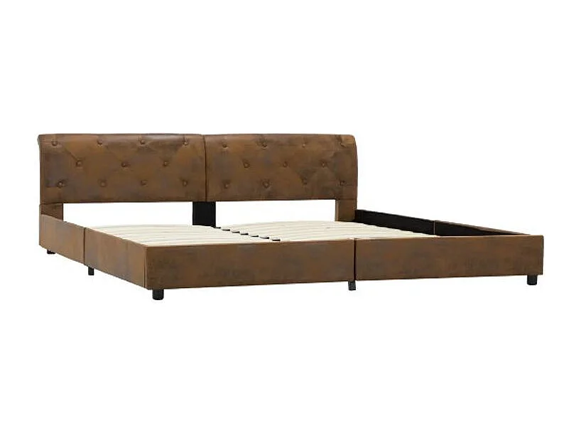 Lit adulte simili cuir marron et pieds métal noir Meyza 180x200