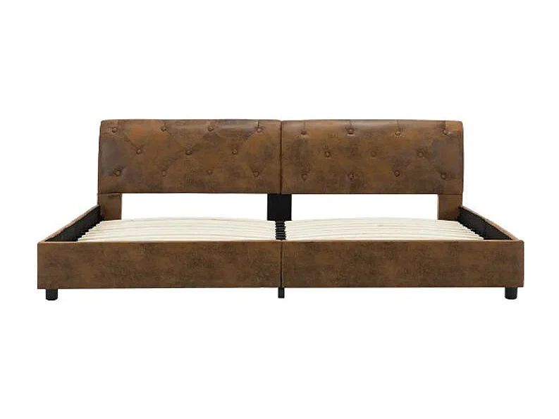 Lit adulte simili cuir marron et pieds métal noir Meyza 180x200