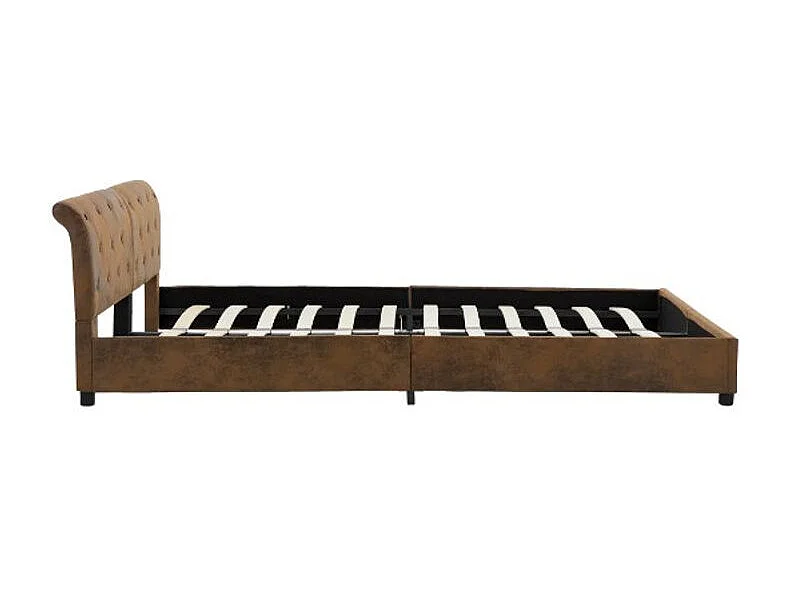 Lit adulte simili cuir marron et pieds métal noir Meyza 180x200