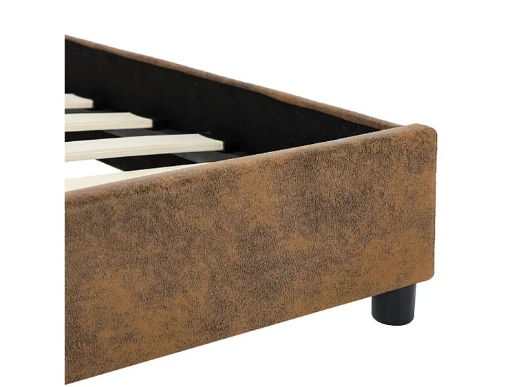 Lit adulte simili cuir marron et pieds métal noir Meyza 180x200