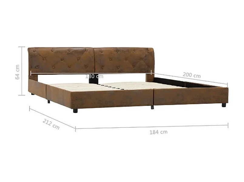 Lit adulte simili cuir marron et pieds métal noir Meyza 180x200