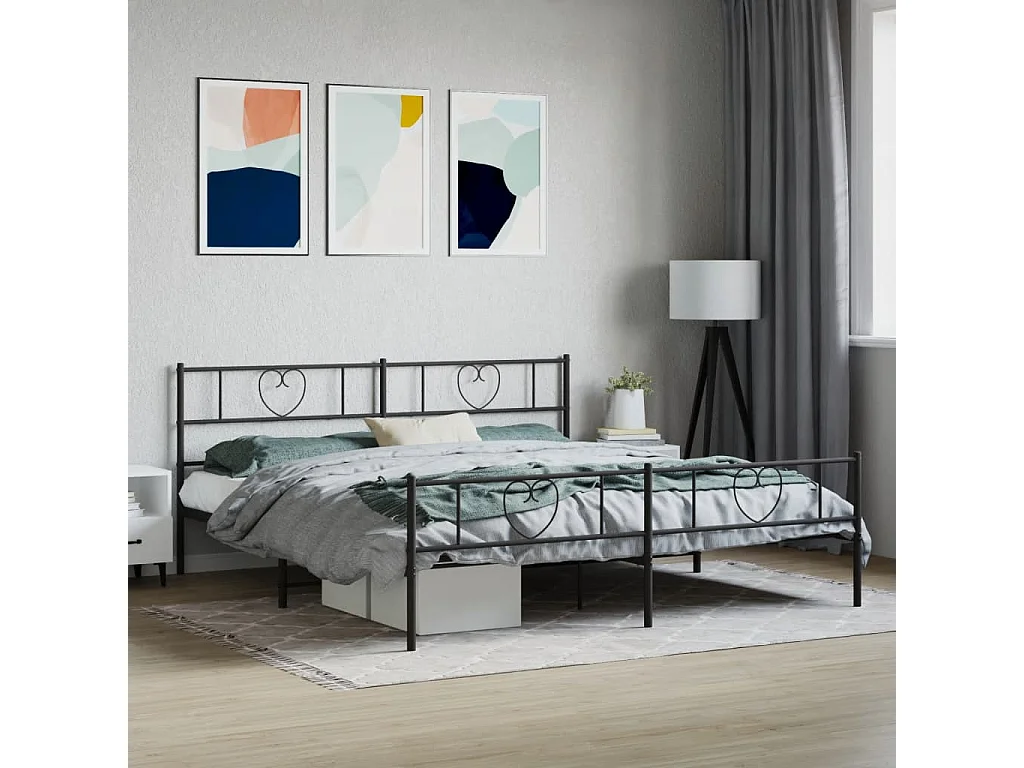 Cadre de lit métal avec tête de lit-pied de lit noir 180x200