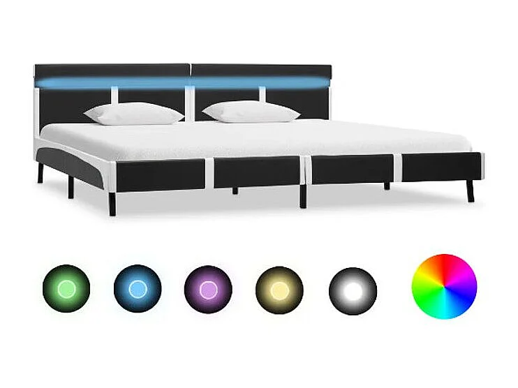 Lit adulte à LED simili cuir gris et blanc Mia 180x200