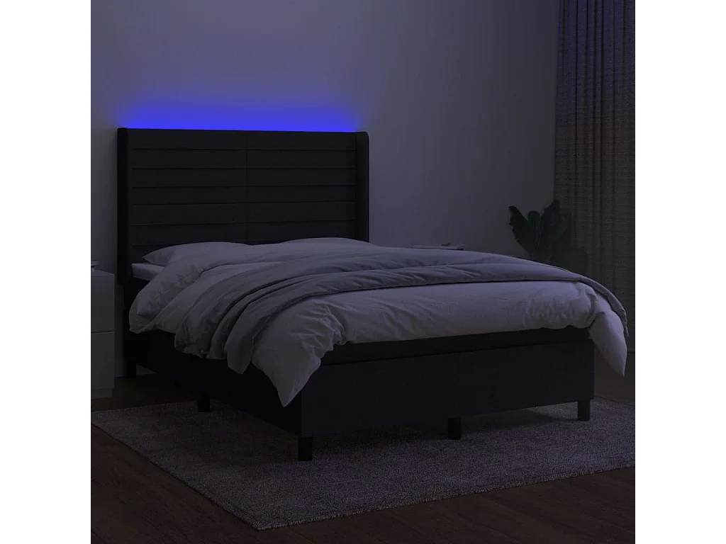 Sommier à lattes de lit matelas et LED Noir 140x190 Tissu