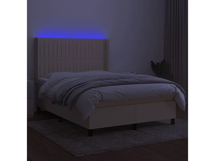 Sommier à lattes de lit matelas et LED Crème 140x190 Tissu