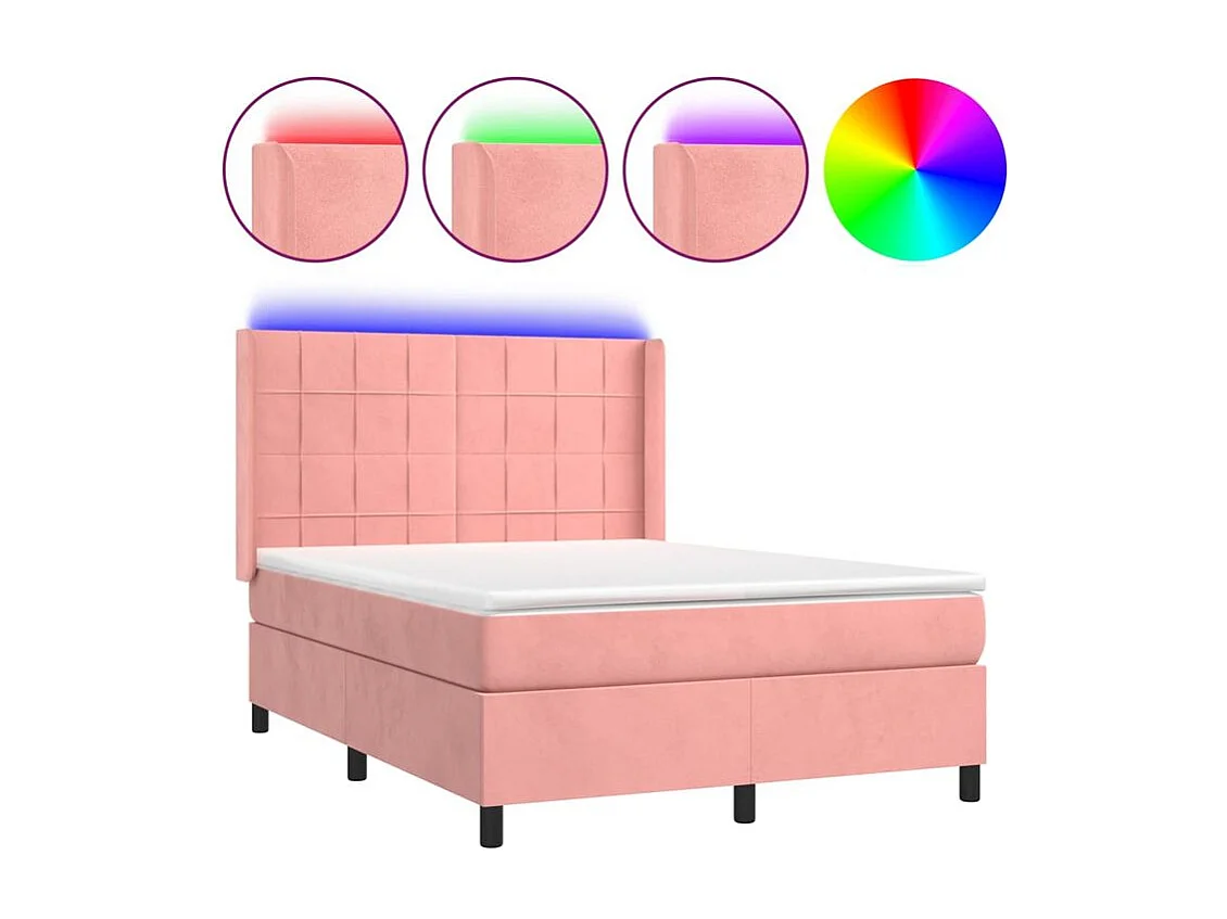 Sommier à lattes de lit matelas et LED Rose 140x190 Velours
