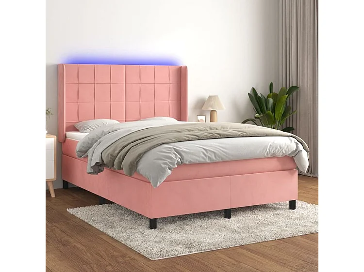 Sommier à lattes de lit matelas et LED Rose 140x190 Velours