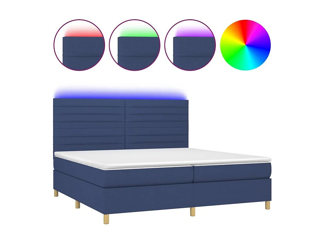 Sommier à lattes de lit et matelas et LED Bleu 200x200 Tissu
