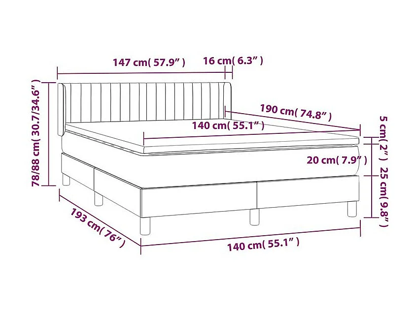Sommier à lattes de lit avec matelas Crème 140x190 Tissu