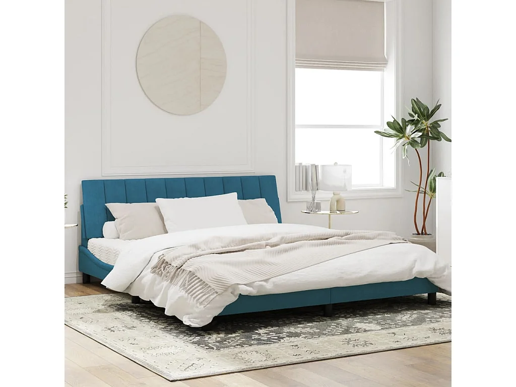 Cadre de lit avec tête de lit bleu 180x200 velours