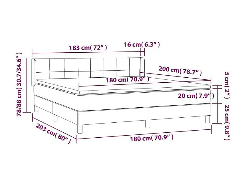 Sommier à lattes de lit avec matelas Noir 180x200 Tissu