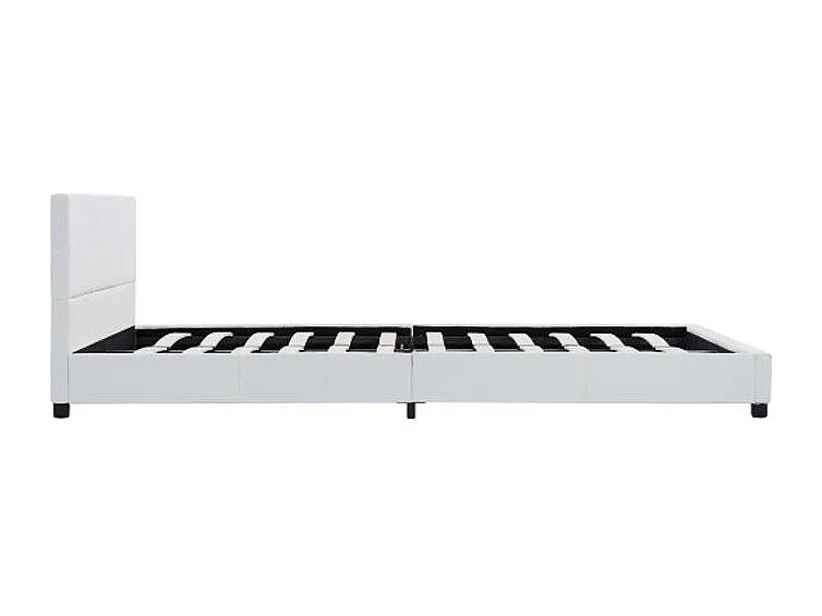 Lit adulte simili cuir blanc et pieds bois massif noir Nyam 160x200