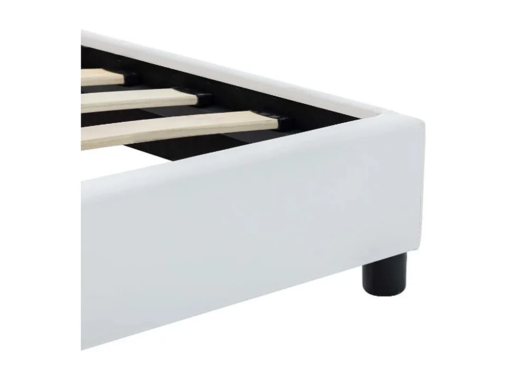 Lit adulte simili cuir blanc et pieds bois massif noir Nyam 160x200