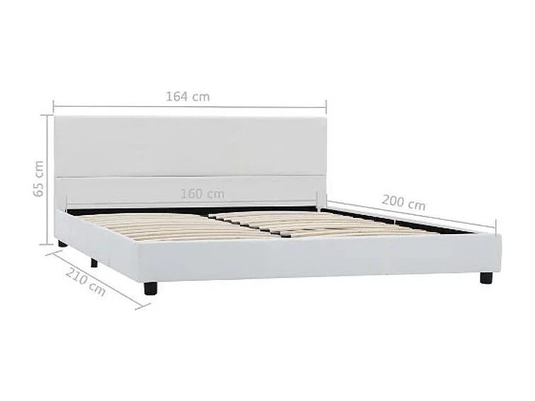Lit adulte simili cuir blanc et pieds bois massif noir Nyam 160x200