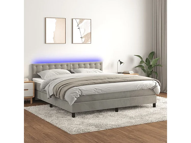 Sommier à lattes de lit matelas et LED Gris clair 160x200