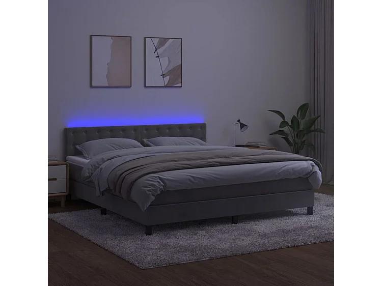 Sommier à lattes de lit matelas et LED Gris clair 160x200