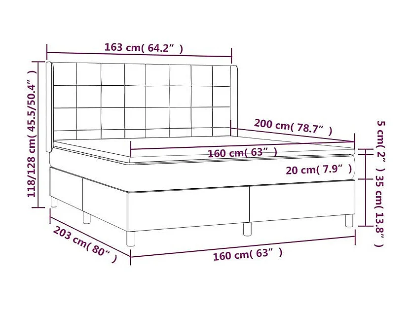 Sommier à lattes de lit matelas et LED Rose 160x200 Velours