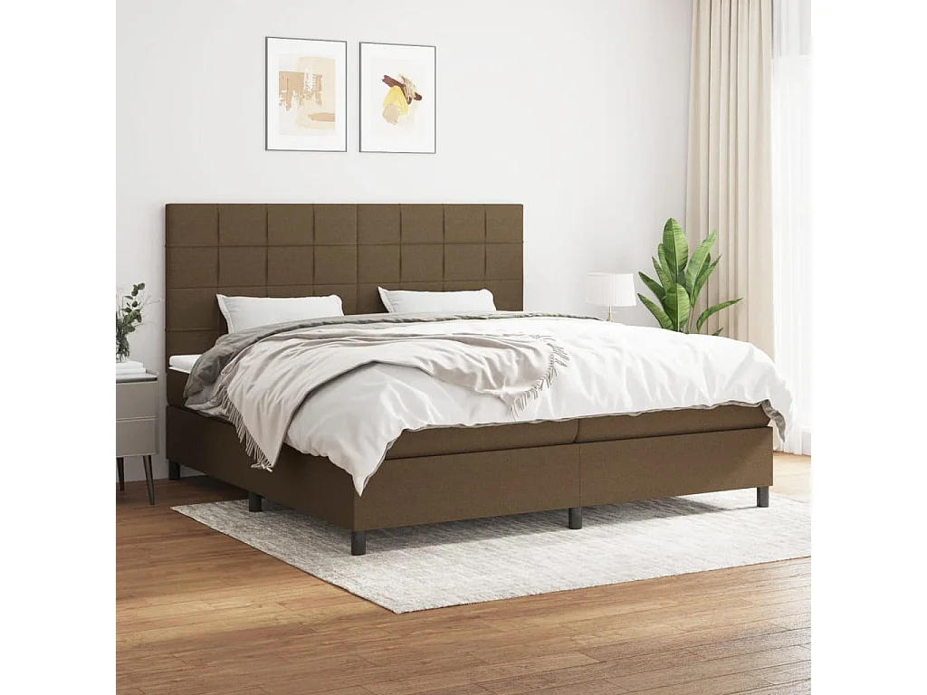 Lit à sommier tapissier avec matelas Marron foncé 200x200 6