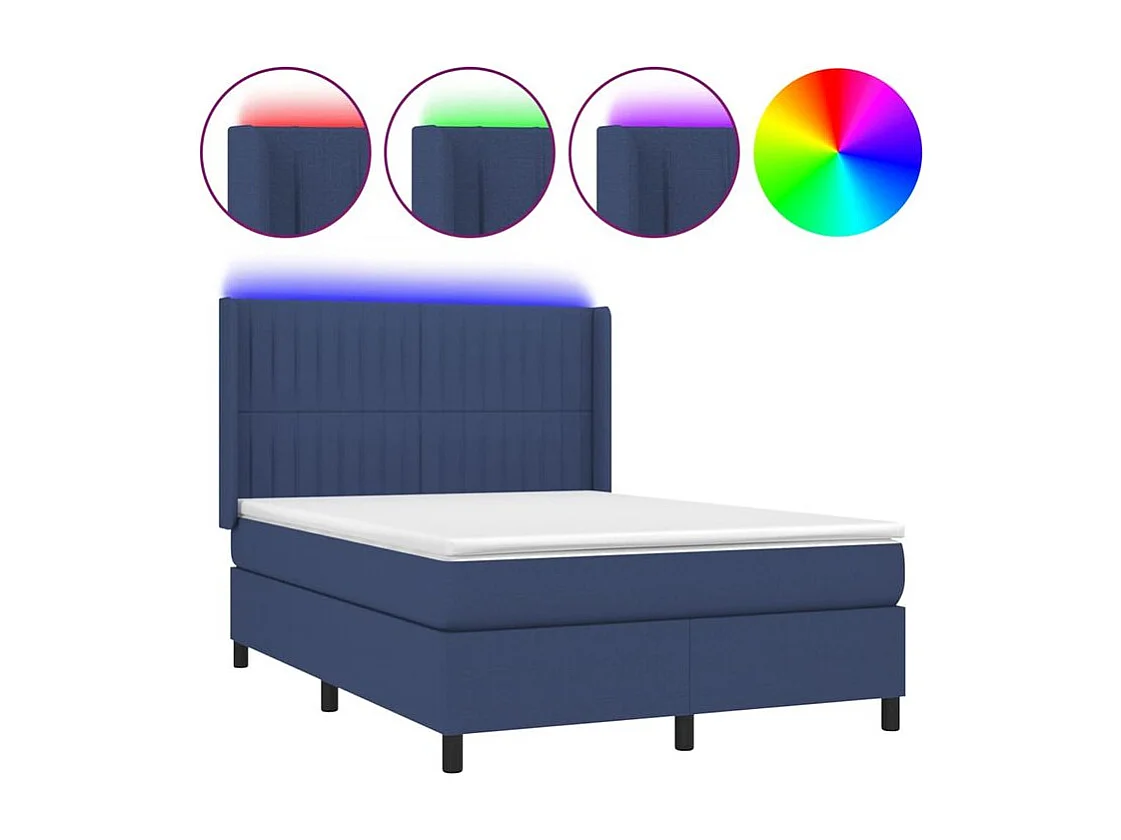 Sommier à lattes de lit matelas et LED Bleu 140x190 Tissu