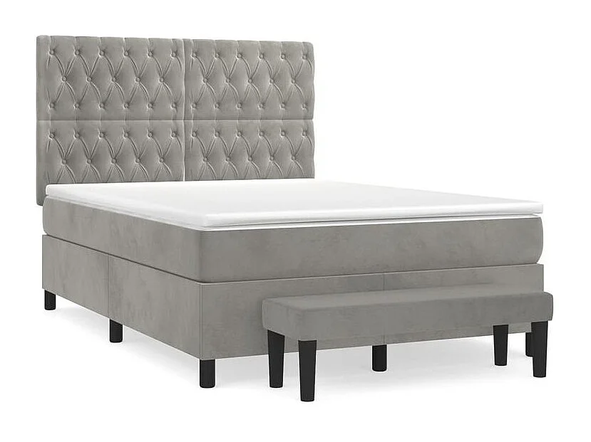 Sommier à lattes de lit et matelas Gris clair 140x190 Velours